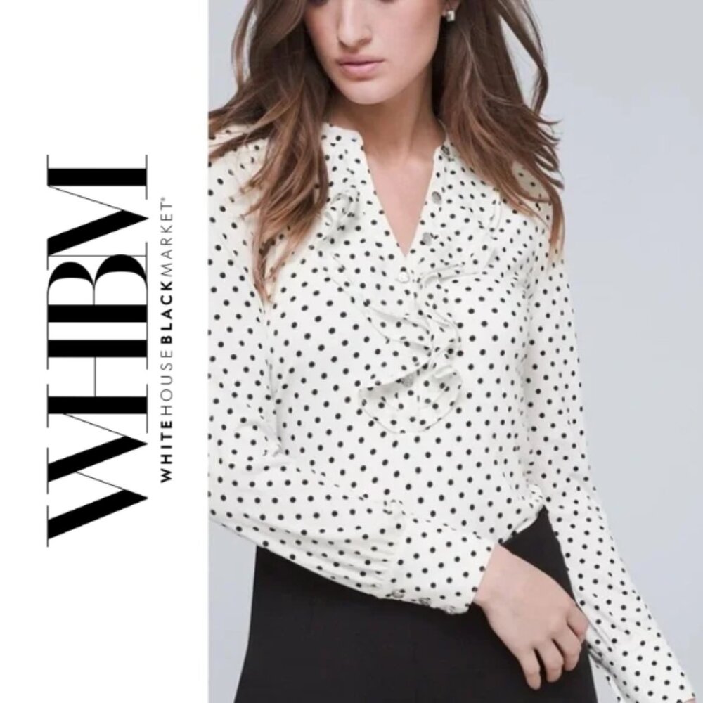 NWOT White House Black Market Ruffled Polkadot Modern Renaissance Blouse - L